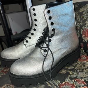 Silver chunky combat boots